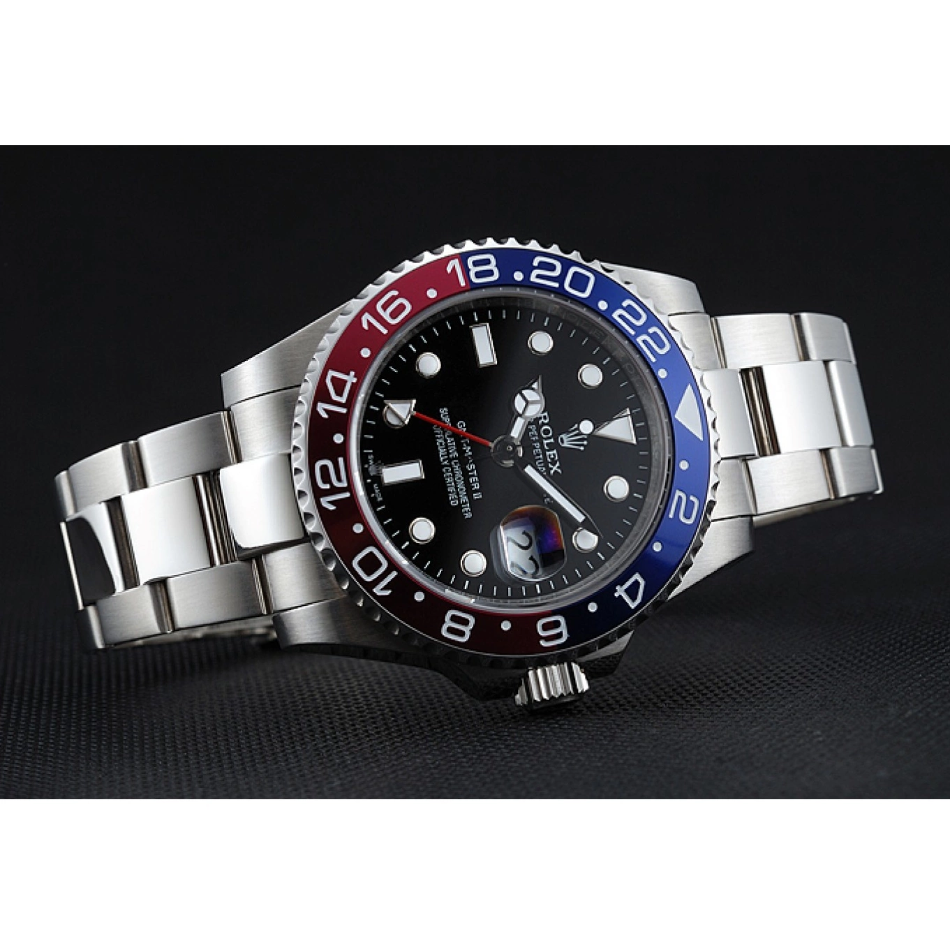 Aaa replica watch Master Watch Rose GMT Blue Black Bezel II Rolex Red Dial 0803